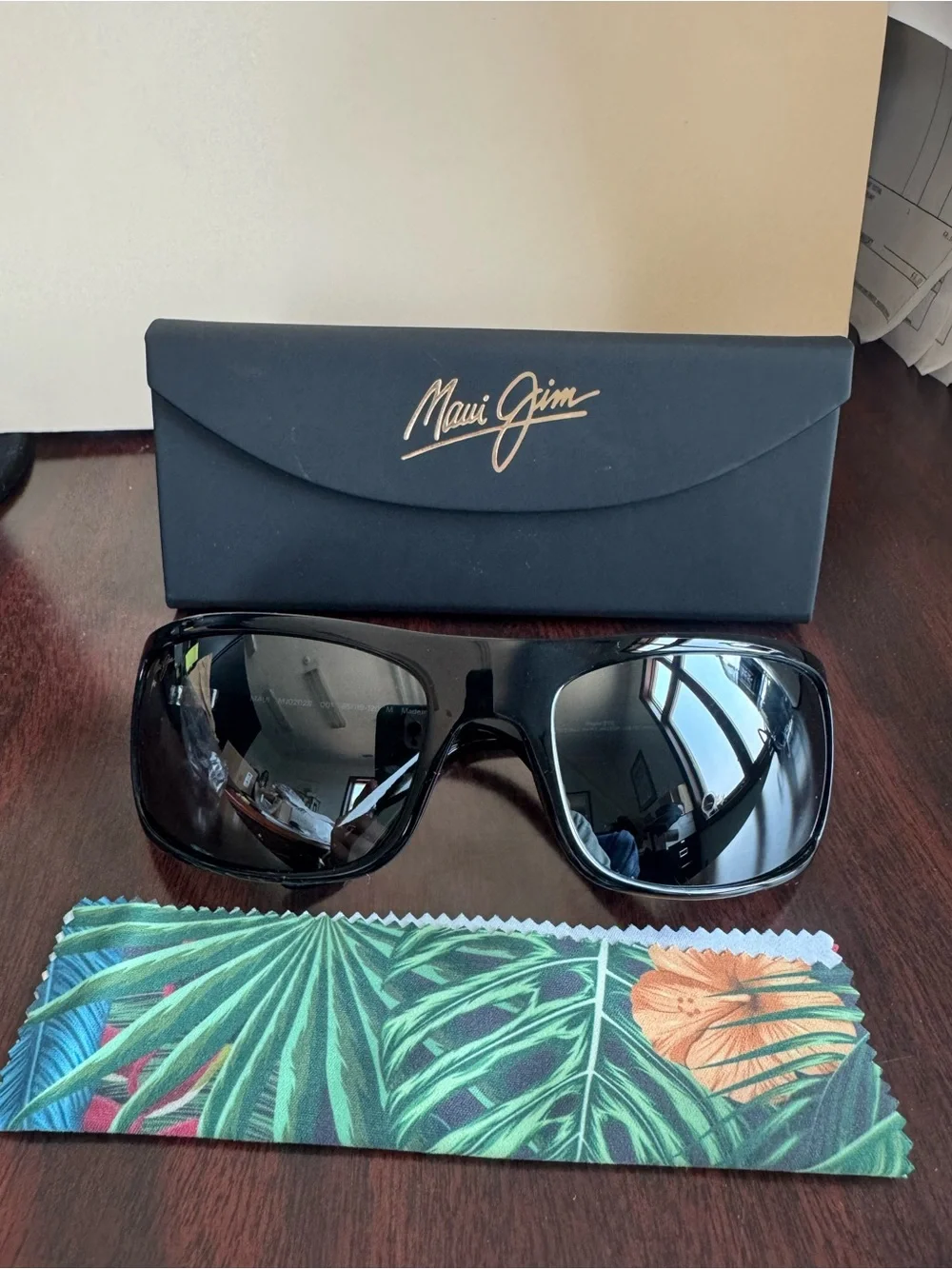 Maui Jim Peahi Black Wraparound Polarized Sunglasses
